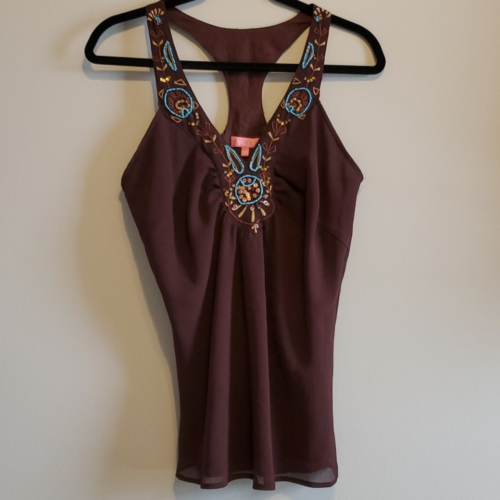 Pinky - Beaded, embroidered, sequin racer back - L